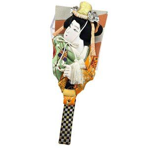 Vintage Japanese Hagoita Decorative Paddle Geisha Motif & Intricate Handle JE331